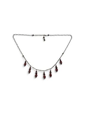 Vintage Y2K Sterling Silver Garnet Fringe Dangle Necklace Victorian Revival